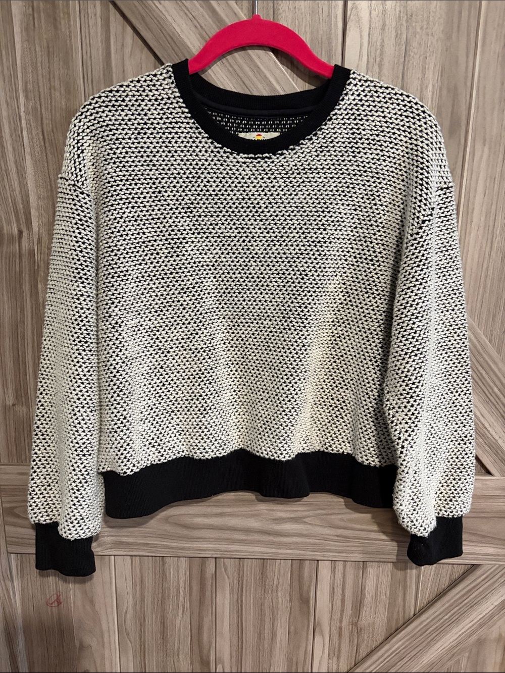 Marine Layer Black & White Crewneck Textured Sweater